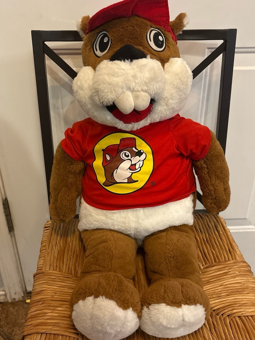 Large Buc-ee Plush Beaver Mascot with Soft Brown Fur and Red Tee
